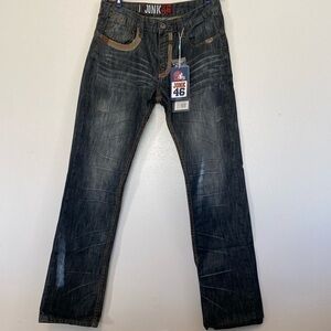 Jonk 46 denim trimmed pocket embroidered detail jeans nwt